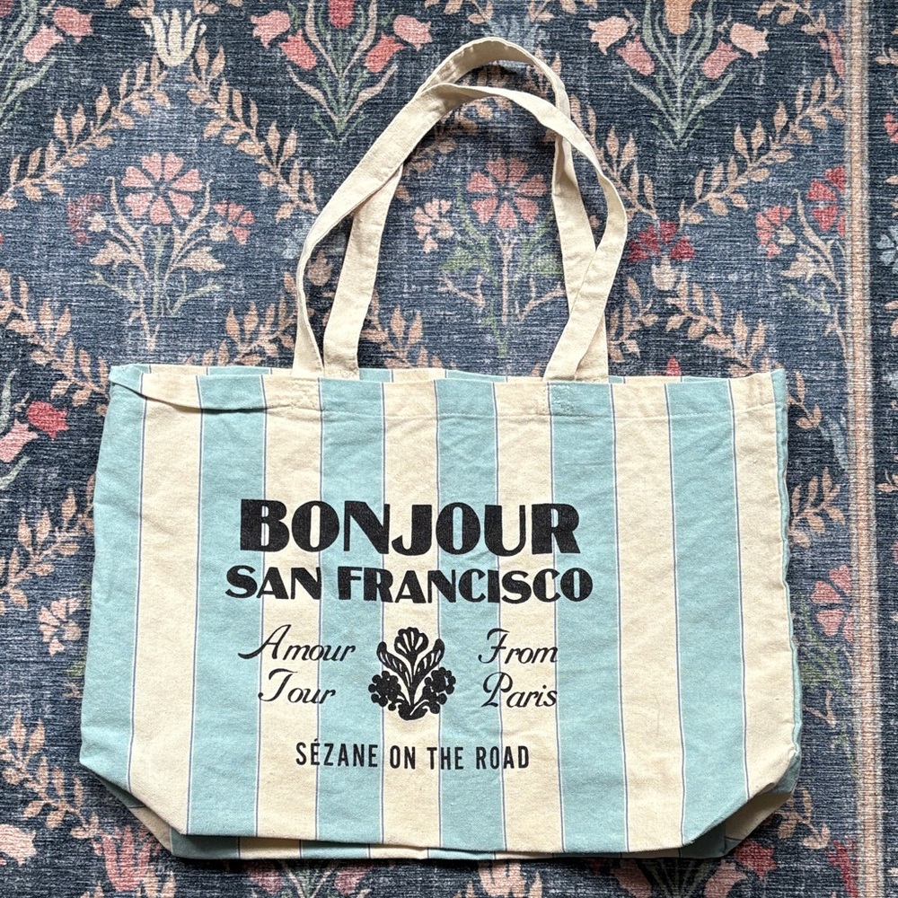 Sezane SF Blue and Cream Striped Tote